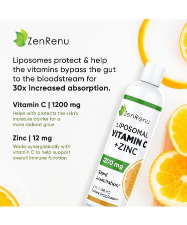 Zenrenu Liposomal Vitamin C Liquid with Zinc - Antioxidant & Immune Support for Adults & Kids - 5 oz - Buy Online on GoSupps.com