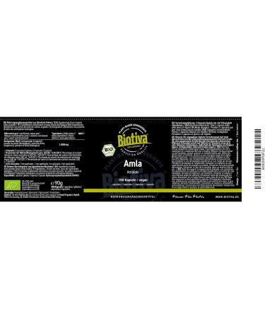 Amla Bio 150 Capsules 500 mg Phyllanthus Emblica Indian Currant Myrobalan Emblique No Filling Material from Controlled Organic Agriculture Biotiva - Buy Online on GoSupps.com