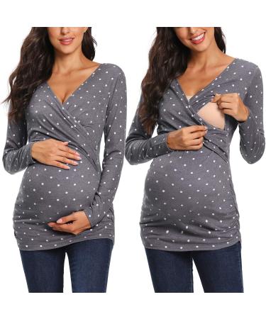 Love2Mi Maternity Nursing Shirt Short Sleeve V-Neck Breastfeeding T-Shirt Pregnancy XL Grey Point
