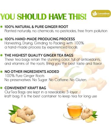 Lavendium Premium 75 Ginger Tea Bags 100% Natural & Pure from Ginger. Ginger Herbal Tea. Ginger Tea. No Sugar No Caffeine No Gluten Vegan. - Buy Online on GoSupps.com