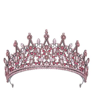 SWEETV Vintage Tiaras and Crowns for Women, Metal Queen Crown, Wedding Tiara for Bride, Crystal Birthday Quinceanera Pageant Prom Costume Headpieces,Pink Purple