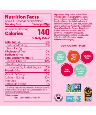 Natreve Whey Protein Powder - 28g Grass-Fed Whey with Amino Acids Probiotics & Collagen - Gluten Free Strawberry Shortcake - 18 Servings - International Shipping Available - Buy Online on GoSupps.com
