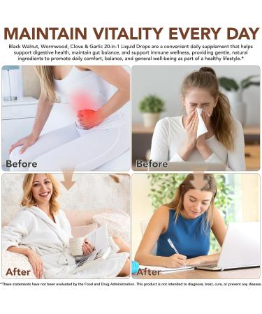 Black Walnut & Wormwood Herbal Supplement Liquid - 20-in-1 Digestive Support & Wellness - 60ml - Natural Formula with Clove Garlic Pumpkin Seed & More - Fast Absorption Non-GMO Gluten-Free - Buy Online on GoSupps.com