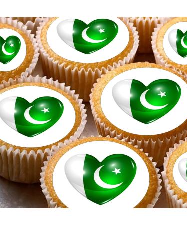 24 edible Pakistan Hearts style cake decorations Iced Icing CupCake Toppers