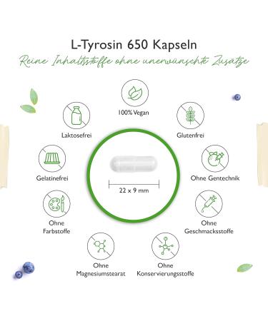L-Tyrosine - 365 Vegan Capsules - Extra Heavily Dosed with 1300mg per Daily Serving - Pure Amino Acid from Plant Fermentation - Vegan - High Dose - Buy Online on GoSupps.com