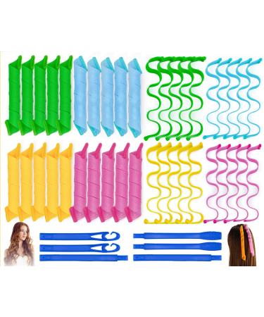 40PCS Hair Curlers Heatless Magic Hair Rollers Wave and Spiral Two Styles Formers(20inches) with 6PCS Styling Hooks Kit No Heat Damage for Most Hairstyles Short and Medium Hair 20 Inch
