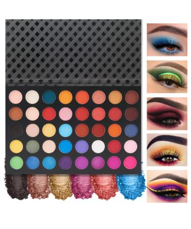Rechoo 40 Colors Eye Makeup Eyeshadow Palette Bright Color Matte Eye Shadow Blue Red Purple Bright Color With Sequins Shimmer Metallic Pigmented Paleta 40 Matte Color