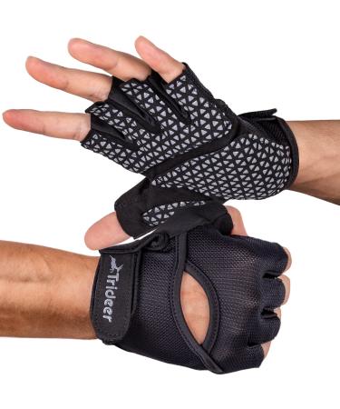 Trideer Workout Weight Lifting Gloves for Men Women with Wrist Straps, Breathable Fingerless Gym Exercise Gloves with Grip, Full Palm Protection, for Training, Pull Up, Gym Fitness, Home Work Out Black Large