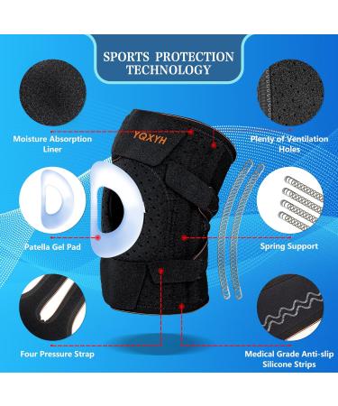 Premium Knee Brace for Men & Women - Adjustable Compression Side Stabilizers Patellar Support for Pain Relief Meniscus Tear ACL Arthritis (Black Carbon Fiber - Buy Online on GoSupps.com