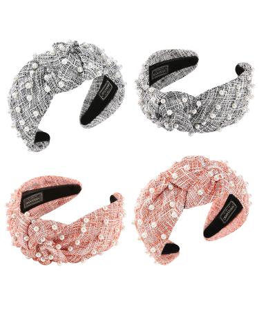 White Pearl Wide Headband Set for Women - Fashion Top Knot Hair Bands (2 Pack) - Buy Online on GoSupps.com