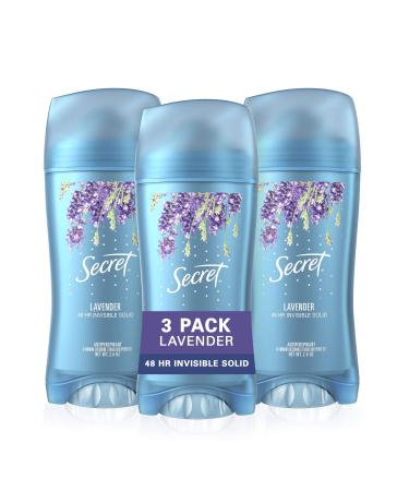 Secret Antiperspirant and Deodorant for Women, Invisible Solid, Lavender, 2.6 Oz, Pack of 3 Secret Lavender Deo, 3 Pack