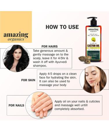 AmazingOrganics Pure Unrefined Castor Oil - 250ml for Hair, Skin, Eyelashes & Nails - Buy Online on GoSupps.com