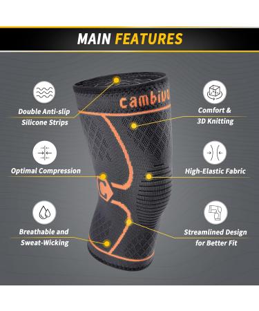 Cambivo Knee Brace for Men & Women - Orthopedic Support for Meniscus Tear ACL Arthritis - Ideal for Running Hiking & Sports - Black/Orange - Buy Online on GoSupps.com