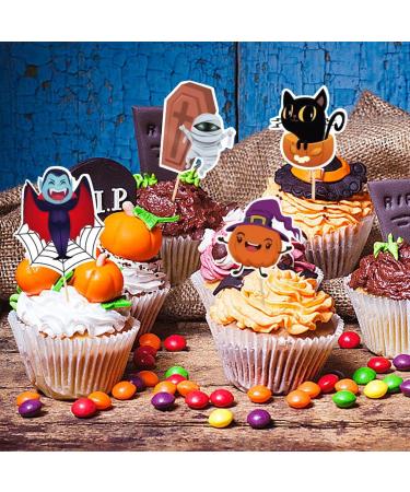 Halloween Cupcake Toppers Zombie Pumpkin Black Cat Witch Castle Cake Halloween Set | Paper Cards Toppers for Party Favors Zorq - Buy Online on GoSupps.com
