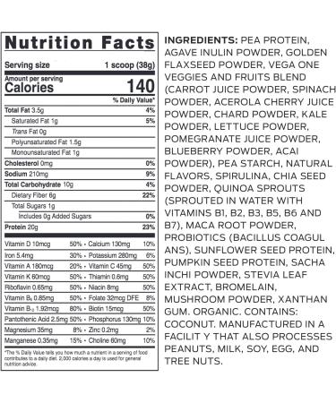 Vega Organic All-in-One Vegan Protein Powder Coconut Almond | Superfood Ingredients | Vitamins for Immunity | Keto Friendly | 1.5 lbs (18 Servings) - Buy Online on GoSupps.com