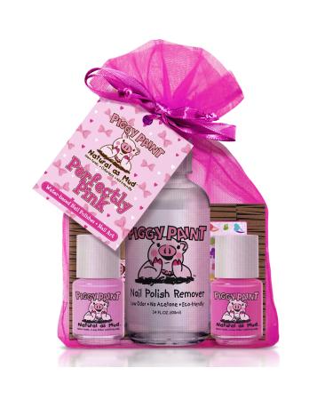 Piggy Paint | 100% Non-Toxic Girls Nail Polish | Safe  Cruelty-Free  Vegan  & Low Odor Nail Polish for Kids | Perfectly Pink (2 Polish  1 Remover & Nail Art Gift Set)