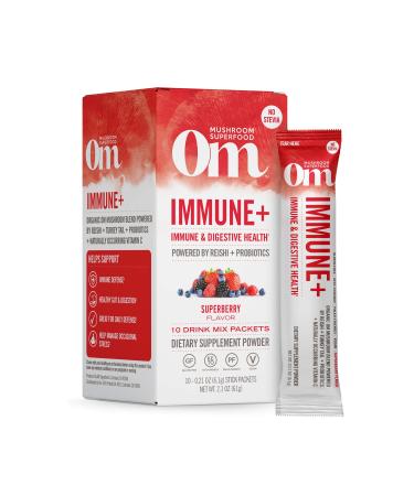 Om Mushrooms Immune+ Immune & Digestive Health Superberry 10 Packets 0.21 oz (6.1 g) Each