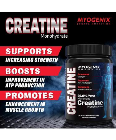 Myogenix Creatine Monohydrate - Pure Muscle Growth Supplement Increase Strength & ATP Production 80 Servings (400g - Buy Online on GoSupps.com