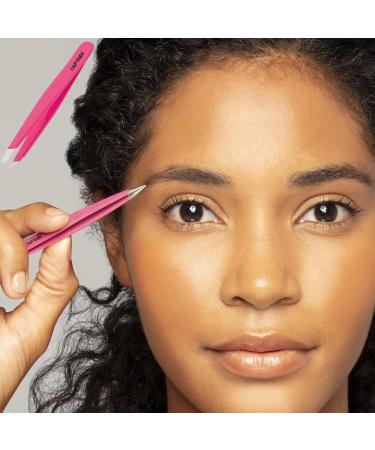 Wide Grip Slant Tweezers - German Stainless Steel - Hand-Filed Slanted Tips for Ultra-Precision - Tweezers for Eyebrows and Nose/Ear/Facial Hair - Professional Grade (Pink) - Buy Online on GoSupps.com