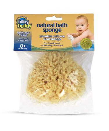 Baby Buddy Absorbent Natural Bath Sponge, Ultra Soft Premium Sea Wool Sponge, Soft on Babys Tender Skin, Bath Accessories Baby and Kids, Infant Bath Item, Biodegradable, Hypoallergenic, Brown, 4in 4 Inch (Pack of 1)