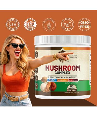WHOLE WORLD WELLNESS Organic Mushroom Complex Powder | Immune Defense, Energy & Focus Support | Reishi, Lion's Mane, Chaga | Dairy Free & Soy Free | 60 Servings | Made in The USA. - Buy Online on GoSupps.com