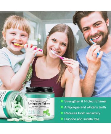 150pcs Chewable Toothpaste Tablets | Whitening Antiplaque Nano Hydroxyapatite | Fluoride Free Natural Peppermint | Sensitive Teeth Enamel Protection Fresh Breath - Glass Jar - Buy Online on GoSupps.com