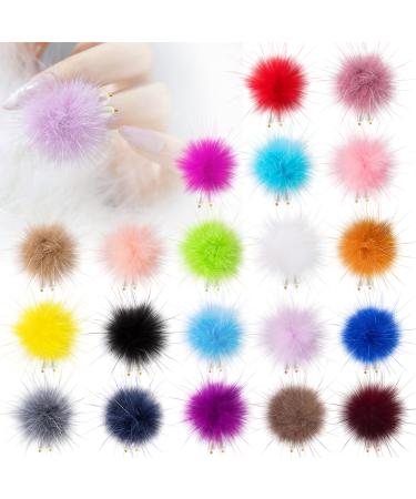 Detachable Nail Art Fluffy Pom Balls- Cute Removable 3D Long Nail Plush Faux Fur Balls with Magnetic Base Elegant Pompon Ball Nail Accessories with Pearl Pendants for Nail Design Manicure Tips (20pcs)