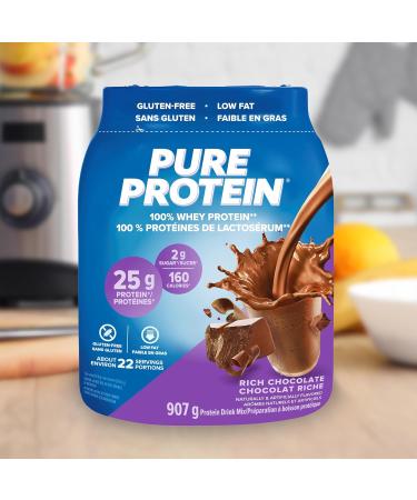 Pure Protein Whey Protein Powder - High Protein (25 g/scoop) Low Sugar (2 g/scoop) Gluten Free - Fast-Acting Formula Chocolate 907g Chocolate 907.0 g (Pack of 1) - Buy Online on GoSupps.com
