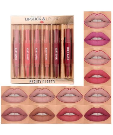 Beauty Glazed Double Head Lipstick & Lip Liner Set - Velvety Matte Finish, Long-Lasting & Waterproof | Smudge-Proof Matte Color Stay Makeup - Buy Online on GoSupps.com