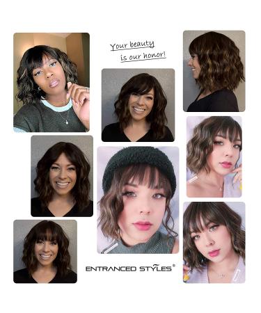 ENTRANCED STYLES Dark Brown Wig with Blonde Highlights - Natural Short Wavy Bob with Bangs, Heat Resistant Synthetic for Daily & Party Use, 12â€‌ - Buy Online on GoSupps.com
