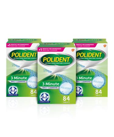 Polident 3 Minute Triple Mint Antibacterial Denture Cleanser Effervescent Tablets, 3x84 count