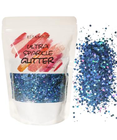 100g Holographic Chunky Glitter, Craft Glitters for Arts & Crafts, Cosmetic Chunky Mixed Glitter, Body Glitter for Makeup, Face, Hair, Lips, Nails, Festival (Galaxy Blue)