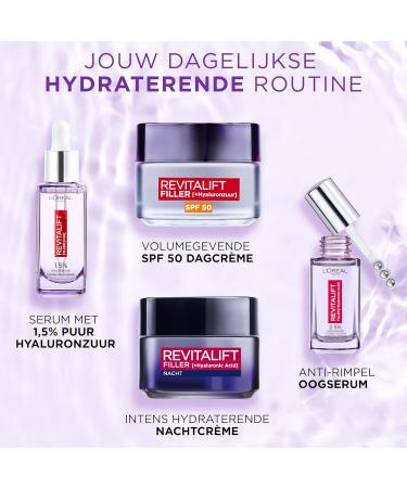 L'Or al Netherlands BV LOr al Paris Revitalift Filler AntiAging Day Cream with Hyaluronic Acid and SPF 50 This day cream fills wrinkles lines and crows feet Gives the skin more volume and firmness 50ml - Buy Online on GoSupps.com
