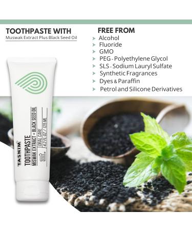 Tasnim Miswak Toothpaste 125ml - Fluoride-Free Natural Toothpaste for Oral Health Teeth Whitening with Miswak & Black Seed Oil - Ideal for Adults & Kids - Buy Online on GoSupps.com