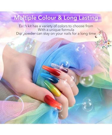 Aokitec 14Pcs Dip Powder Nail Kit - Rainbow Unicorn Collection for French Nails Art | Acrylic Dipping Powder Set with Base Top Coat and Activator - DIY Salon Quality - Buy Online on GoSupps.com