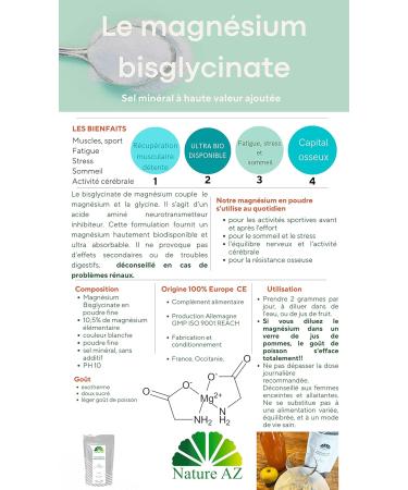 MAGNESIUM BISGLYCINATE | Pure | 100g Powder Sachet | Maximum Absorption | Bioavailable | Muscle Relaxation | Fatigue Sleep and Stress | Made in Occitania | Nature AZ - Buy Online on GoSupps.com