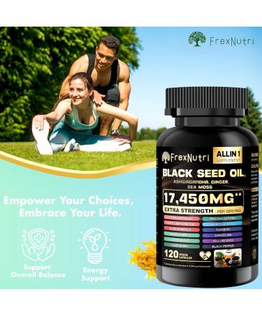 FrexNutri Sea Moss & Black Seed Oil Capsules Organic Sea Moss with Ashwagandha Ginger Burdock Root & Bladderwrack 120 Capsules for Natural Vitality & Wellness Support - Buy Online on GoSupps.com