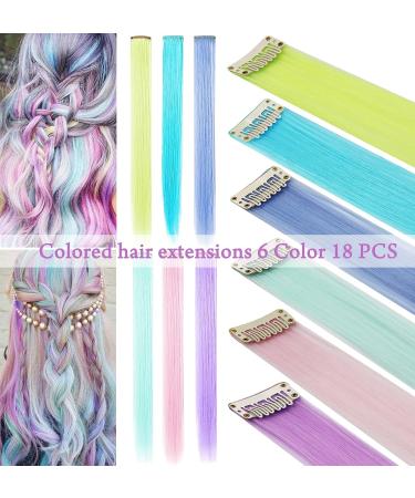 18 PCS Colored Hair Extensions 21Inch - Heat-Resistant Synthetic Crazy Hair Accessories - Clip-In Hair Highlights for Women - Multi-Colored - Ideal for Holiday Parties - Buy Online on GoSupps.com