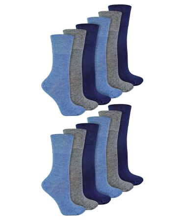 IOMI 12 Pair Womens Bamboo Diabetic Socks Soft Top Non Binding Socks 5-9 Blue