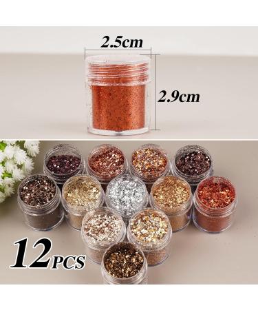 Flofia 12 Box Holographic Nail Glitter Powder - Makeup Face Eyes Body Nail Art & Decoration in Gold & Brown - Buy Online on GoSupps.com