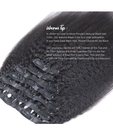 Happy&CC Kinky Straight Clip In Hair Extensions - 14 Inch Brazilian Remy Virgin Human Hair for Black Women - 7 Pcs 120g - Seamless Yaki Straight Style - Buy Online on GoSupps.com