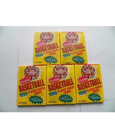 5 Unopened Packs of 1990 Fleer Basketball Cards (15 cards/pack) - Look for rookies, hall of fame, and Michael Jordan cards!