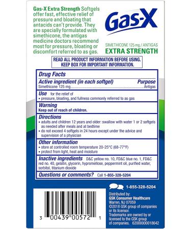 Gas-X Extra Strength Softgels - 72 Count, 125mg Simethicone for Gas Relief - Buy Online on GoSupps.com