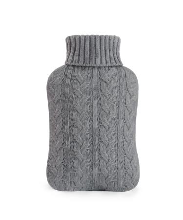 samply hot water bottle with cover soft premium knitted cover 2L large hot water bottle grey - Buy Online on GoSupps.com