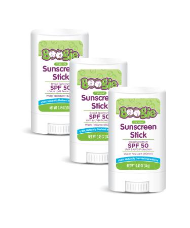 Baby Sunscreen by the Makers of Boogie Wipes Mineral Sunscreen Stick by Boogie brand Sunscreen for Kids Naturally Derived Water Resistant Zinc Oxide SPF 50 0.49 Oz Pack of 3