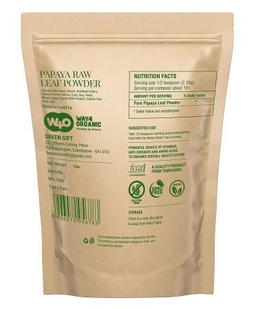 Papaya Leaf Powder 16 oz - 100% Pure Leaves, Ideal for Tea and Juice, Dried from Fresh Green Leaves - Way4Organic - Buy Online on GoSupps.com