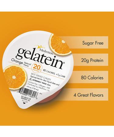 Gelatein 20 Orange 20g Protein Gel - Sugar-Free, Ideal for Clear Liquid Diets - 12 Pack of 4 Fl Oz Pouches - Perfect for Swallowing Difficulties, Bariatric, Dialysis, and Oncology - Great Pre or Post-Workout Snack - Buy Online on GoSupps.com