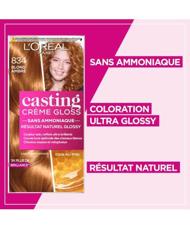 L'Or al Paris Casting Cr me Gloss Tone-on-Tone Hair Color - Ammonia Free - Amber Blonde (834) - Buy Online on GoSupps.com