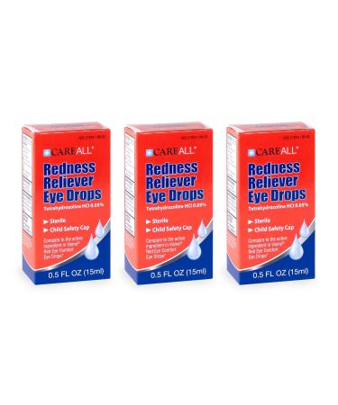 CareAll Redness Reliever Sterile Eye Drops 0.5oz (Pack of 3) Tetrahydrozoline HCI Relieves Eye Redness Relief of Redness of The Eye Due to Minor Irritations