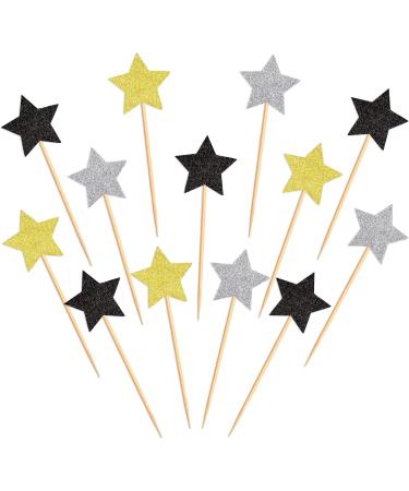 120 Pcs Star Cupcake Toppers Happy New Year Glitter Black Gold and Silver Star Cake Topper Picks Toothpick Toppers New Year Photo Props for New Year Party Supplies (Star) - Buy Online on GoSupps.com
